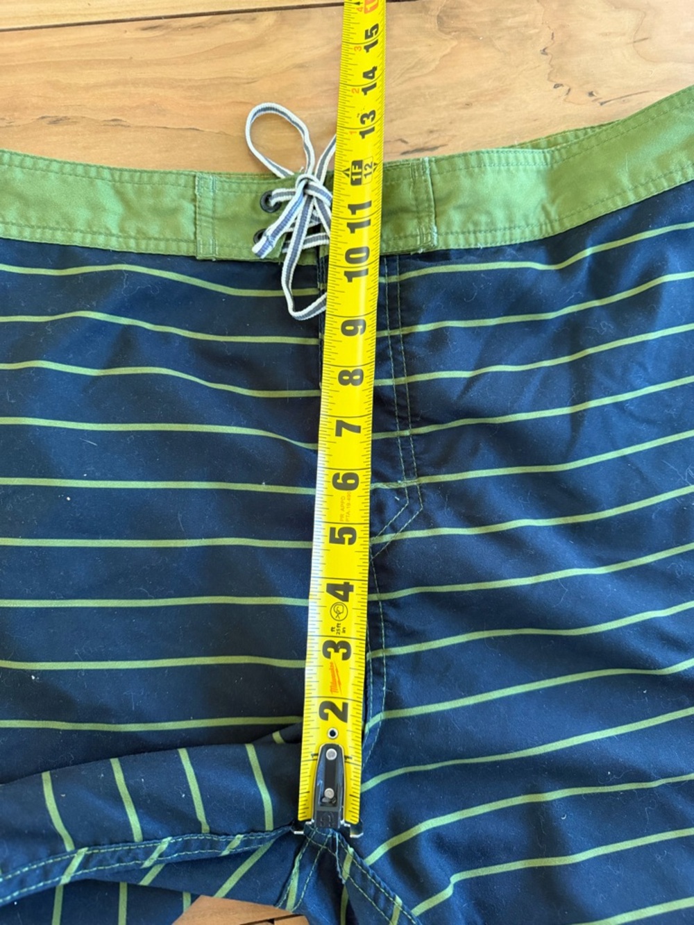 Captain Fin Time Warp Striped Board Shorts Navy Olive Green  Drawstring Size 36 - Picture 9 of 10
